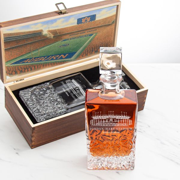 Auburn University Stadium – Engrave Sports Team Decanter in Rustic Wood Box