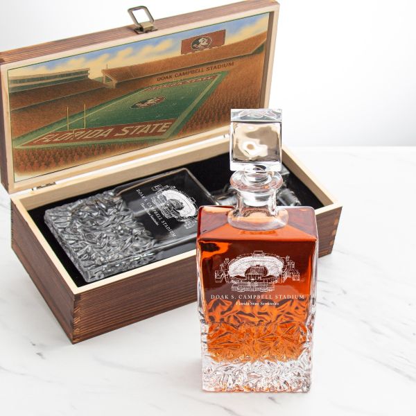 Florida State University Stadium – Engrave Sports Team Decanter in Rustic Wood Box