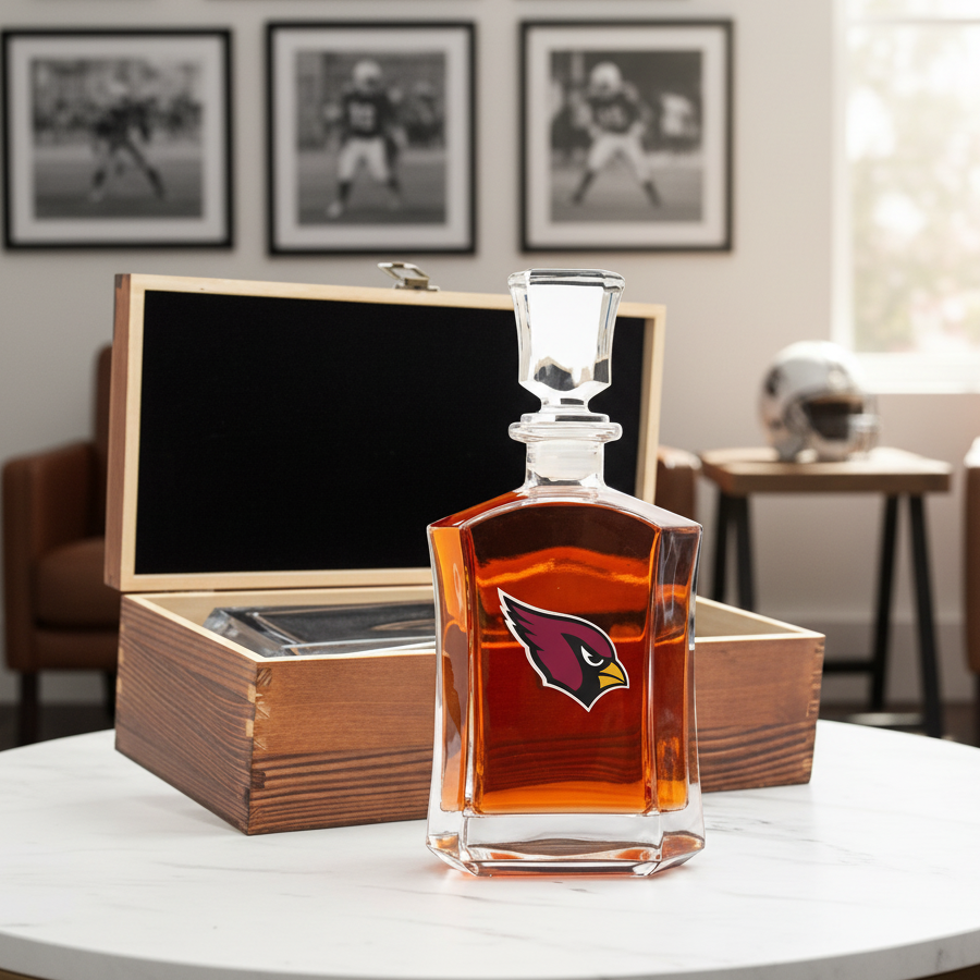 Arizona Cardinals – Full Color Team Logo Capital Decanter in Rustic Wood Box