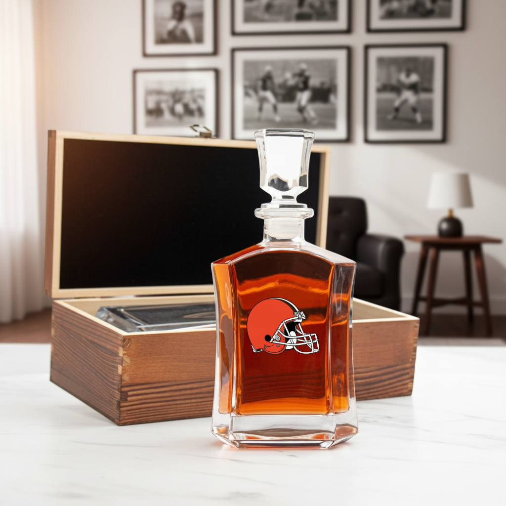 Cleveland Browns – Full Color Team Logo Capital Decanter in Rustic Wood Box