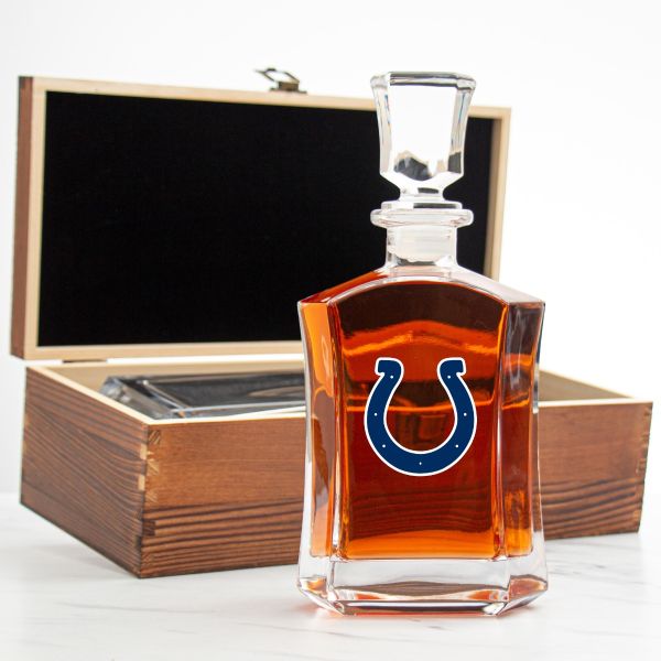 Indianapolis Colts – Full Color Team Logo Capital Decanter in Rustic Wood Box