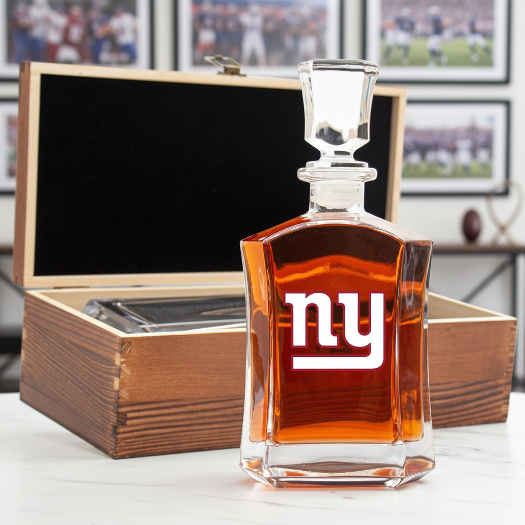 New York Giants – Full Color Team Logo Capital Decanter in Rustic Wood Box