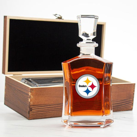 Pittsburgh Steelers – Full Color Team Logo Capital Decanter in Rustic Wood Box