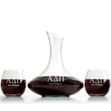 Custom Engraved Alpha Delta Pi -  Slanted Top Wine Decanter With Wine Glasses