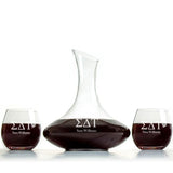 Custom Engraved Sigma Delta Tau -  Slanted Top Wine Decanter With Wine Glasses