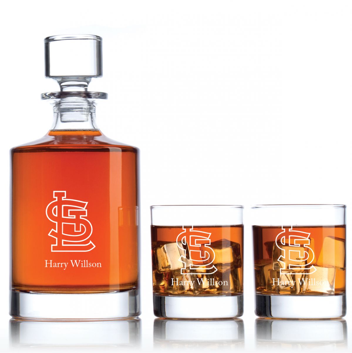 Engraved St Louis Cardinals - Personalized Bellagio Decanter Set with Old Fashioned Whiskey ...
