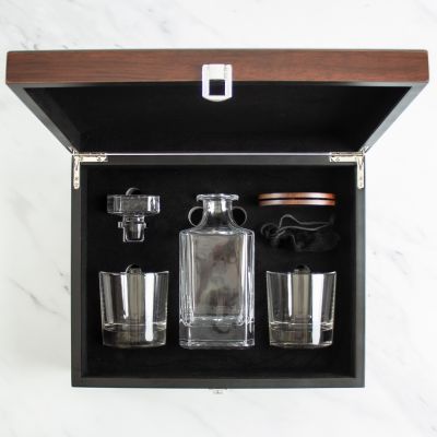 Customized Engraved Dark Brown Wood Box Decanter Set With Rocks Glasses - NCAA Iona Gaels