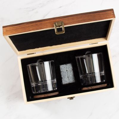 Custom Engraved Law Scale and Book - Personalized Whiskey Glasses In Wood Gift Box