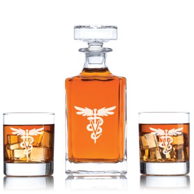 Veterinary Caduceus Personalized Decanter Set for Doctors - Liquor Decanter Set - Working Professional - Office Gifts