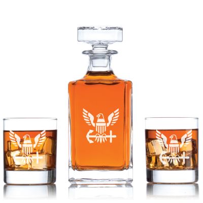 Personalized NAVY Eagle With Anchor Decanter Set - Military Gift Ideas - Gifts For Him - Man Cave Gifts