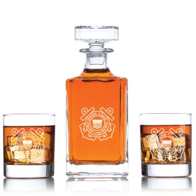 Personalized United States Coast Guard - Decanter Set - Liquor Decanter Set - Nautical Theme Decanter - Gifts For Him - Man Cave Gifts