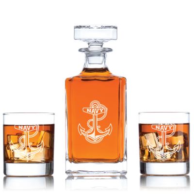 Personalized NAVY with Anchor Decanter Set - Liquor Decanter Set - Military Gifts - Gifts For Him - Man Cave Gifts