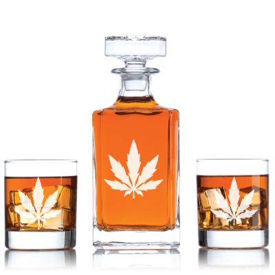 Personalized Cannabis Leaf Decanter Set - Liquor Decanter Set - Cannabis Theme Decanter - Gifts For Him - Man Cave Gifts