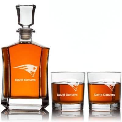 Patriots Decanter Gift Set - Football Fanatic Gift Ideas - Crown Classic Personalized Whiskey Decanter Set