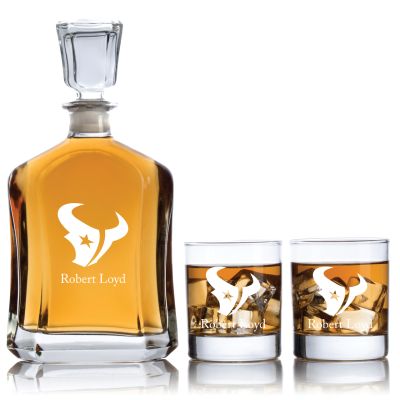 Houston Texans - Football Fanatic Gift Ideas - Custom Personalized Whiskey Decanter Set - Man Cave Gifts - Gifts For Him 