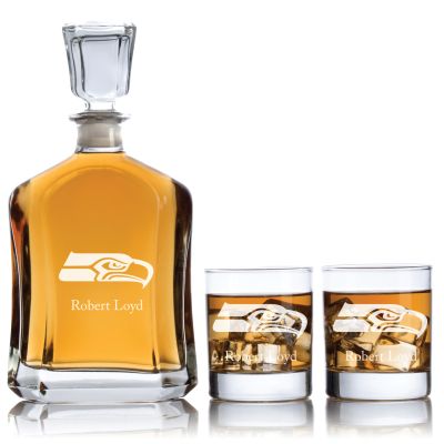 Seattle Seahawks - Football Fanatic Gift Ideas - Custom Personalized Whiskey Decanter Set - Man Cave Gifts - Gifts For Him 