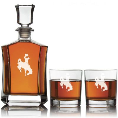 Personalized Bucking Horse and Rider - Custom Decanter Set - Personalized Crown Decanter Set with Whiskey Glasses