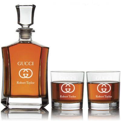 Personalized Gucci - Custom Decanter Set - Personalized Crown Decanter Set with Whiskey Glasses