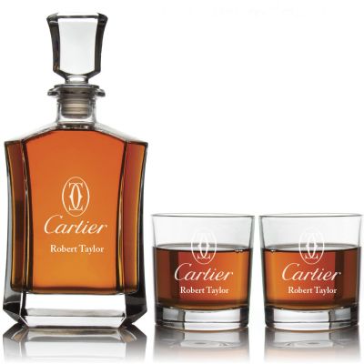 Personalized Cartier - Custom Decanter Set - Personalized Crown Decanter Set with Whiskey Glasses