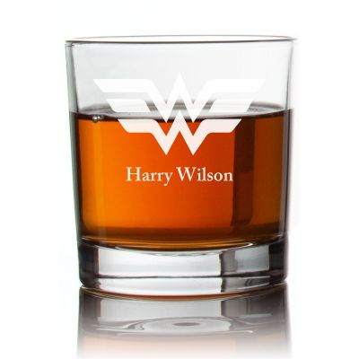 Engraved Wonder Woman Rocks Glass - Personalized Whiskey Glasses - Man Cave Gift Ideas - Gifts For Him - 2pcs