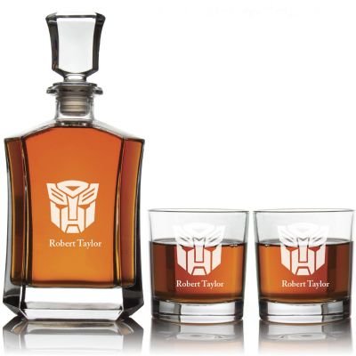 Personalized Autobots - Custom Decanter Set - Personalized Crown Decanter Set with Whiskey Glasses