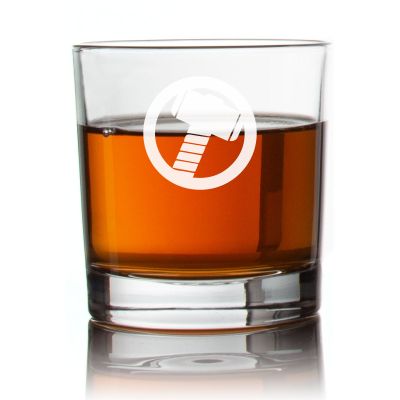 Engraved Thor Mjolnir Rocks Glass - Personalized Whiskey Glasses - Man Cave Gift Ideas - Gifts For Him - 2pcs