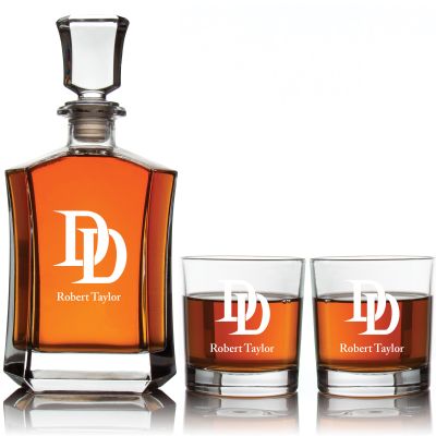 Dare Devil Custom Crown Decanter Set - Gifts For Him - Personalized Liquor Decanter Set