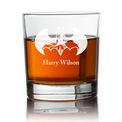 Engraved Batman and Silhouette Rocks Glass - Personalized Whiskey Glasses - Man Cave Gift Ideas - Gifts For Him - 2pcs