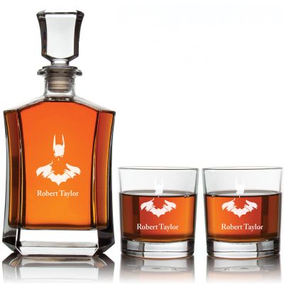 Batman Silhouette Custom Crown Decanter Set - Gifts For Him - Personalized Liquor Decanter Set