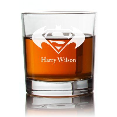 Engraved Batman and Superman Rocks Glass - Personalized Whiskey Glasses - Man Cave Gift Ideas - Gifts For Him - 2pcs
