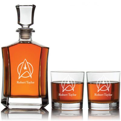 Star Trek - Custom Decanter Set - Personalized Crown Decanter Set with Whiskey Glasses