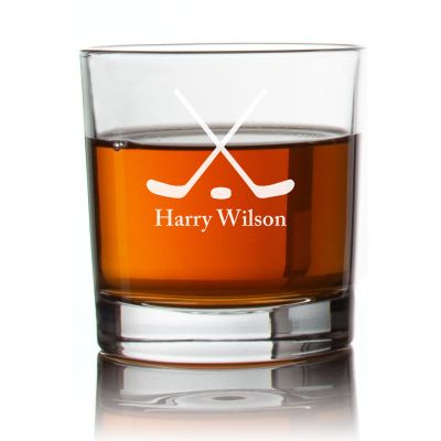 Engraved Hockey Sticks Rocks Glass - Personalized Whiskey Glasses - Man Cave Gift Ideas - Gifts For Him - Sports Fanatic Gifts - 2pcs