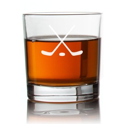 Engraved Hockey Sticks Rocks Glass - Personalized Whiskey Glasses - Man Cave Gift Ideas - Gifts For Him - Sports Fanatic Gifts - 2pcs