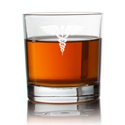 Engraved MD Caduceus Rocks Glass - Personalized Whiskey Glasses - Man Cave Gift Ideas - Gifts For Him - 2pcs
