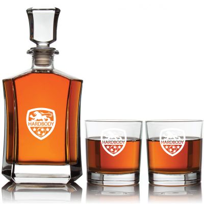 Engraved Hardbody Football Club - Personalized Crown Decanter Set with Whiskey Glasses