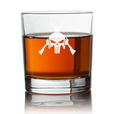 Engraved Punisher with Rifles Rocks Glass - Personalized Whiskey Glasses - Man Cave Gift Ideas - Gifts For Him - 2pcs
