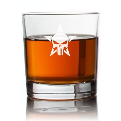 Engraved Punisher Star Rocks Glass - Personalized Whiskey Glasses - Man Cave Gift Ideas - Gifts For Him - 2pcs