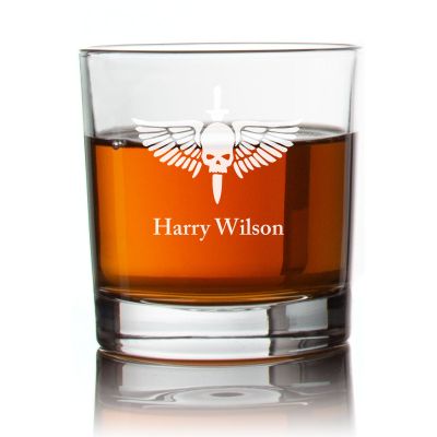 Engraved Wing Skull Dagger Rocks Glass - Personalized Whiskey Glasses - Man Cave Gift Ideas - Gifts For Him - 2pcs