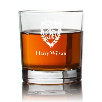 Engraved NYPD Emblem Rocks Glass - Personalized Whiskey Glasses - Man Cave Gift Ideas - Gifts For Him - 2pcs