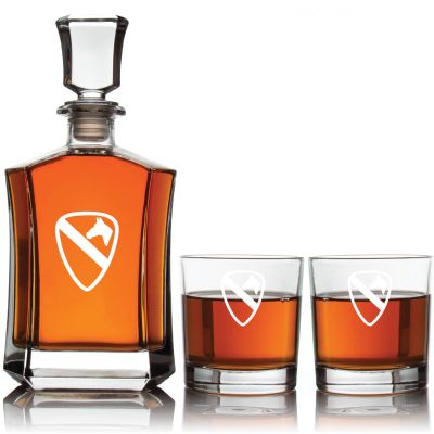 Engraved 1st Cavalry Division - Personalized Crown Decanter Set with Whiskey Glasses