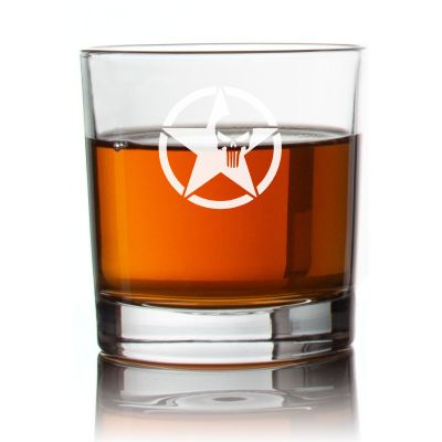 Engraved Punisher Star Badge Rocks Glass - Personalized Whiskey Glasses - Man Cave Gift Ideas - Gifts For Him - 2pcs