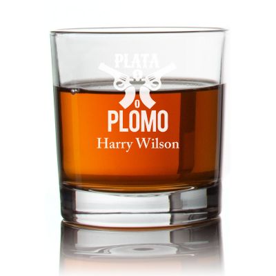 Engraved Plata o Plomo Rocks Glass - Personalized Whiskey Glasses - Man Cave Gift Ideas - Gifts For Him - 2pcs