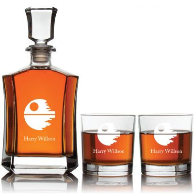 Engraved Death Star - Personalized Crown Decanter Set with Whiskey Glasses