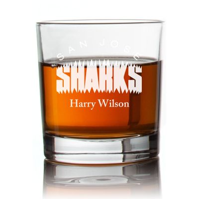 Engraved San Jose Sharks Rocks Glass - Personalized Whiskey Glasses - Man Cave Gift Ideas - Gifts For Him - Hockey Fanatics - 2pcs