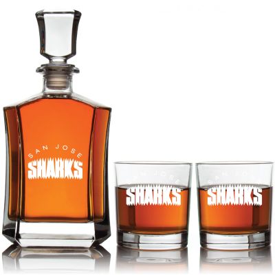 Engraved San Jose Sharks - Personalized Crown Decanter Set with Whiskey Glasses