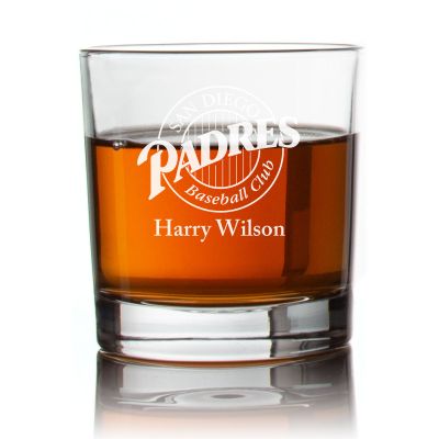 Engraved Padres Rocks Glass - Personalized Whiskey Glasses - Man Cave Gift Ideas - Gifts For Him - Baseball Fanatics - 2pcs