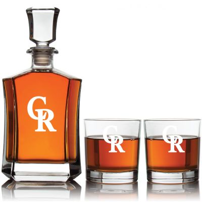 Engraved Colorado Rockies - Personalized Crown Decanter Set with Whiskey Glasses