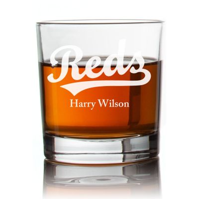 Engraved Reds Rocks Glass - Personalized Whiskey Glasses - Man Cave Gift Ideas - Gifts For Him - Baseball Fanatics - 2pcs