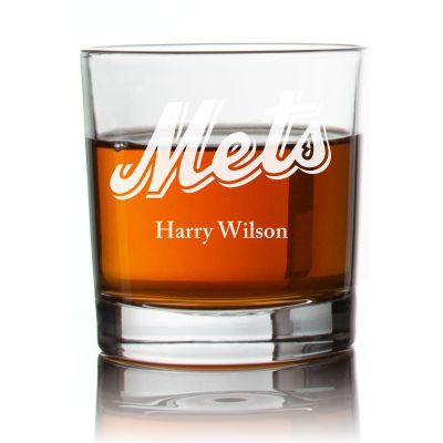 Engraved Mets Logo Rocks Glass - Personalized Whiskey Glasses - Man Cave Gift Ideas - Gifts For Him - Baseball Fanatics - 2pcs