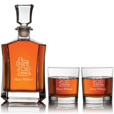 Engraved St Louis Cardinals - Personalized Crown Decanter Set with Whiskey Glasses